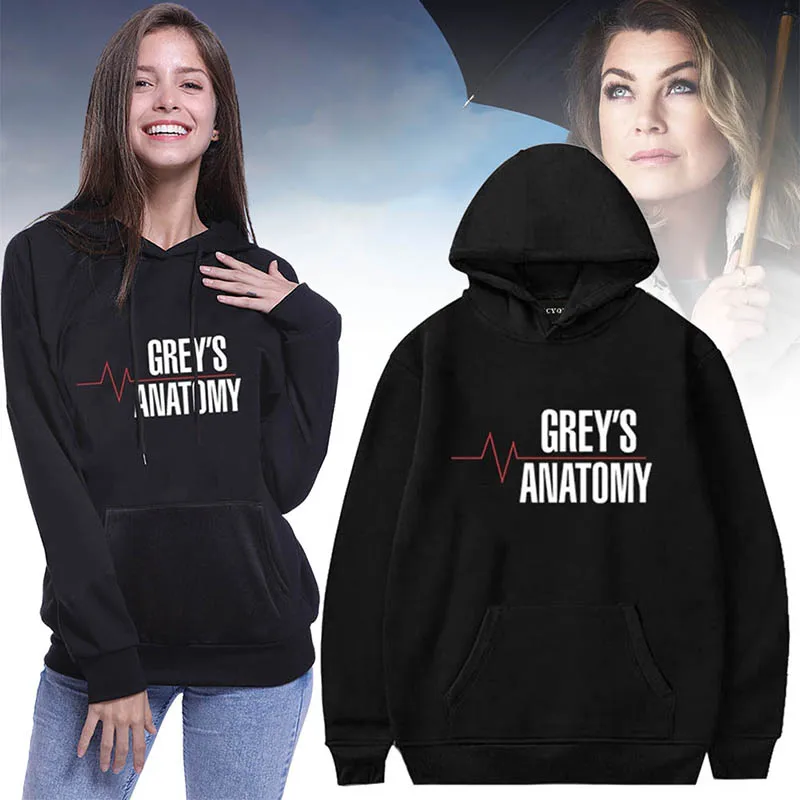 Greys Анатомия Письмо печати с капюшоном Толстовка для женщин осень зима толстовки женские с длинным рукавом повседневное Harajuku пуловер