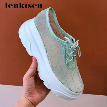 

Lenkisen air mesh sunscreen handmade recommend fashion sneaker round toe lace up young girls energy dress vulcanized shoes L06