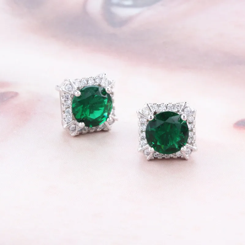 Модные ювелирные изделия, серьги-гвоздики для женщин, квадратные кубические циркония, цветные камни, свадебные серьги, ювелирные изделия для помолвки CCE653 - Окраска металла: Green