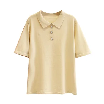 

Women Summer T-shirt Lady Tees Female Solid Color Short Sleeve Tops Ice Knitting Slim Fashion Plus Size T55-6259