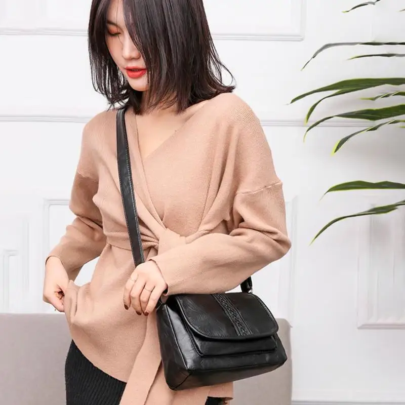 

New Fashion Handbags Delicate Design Solid Color Messenger Bag Women Casual Shoulder Crossbody PU Leather Handbag