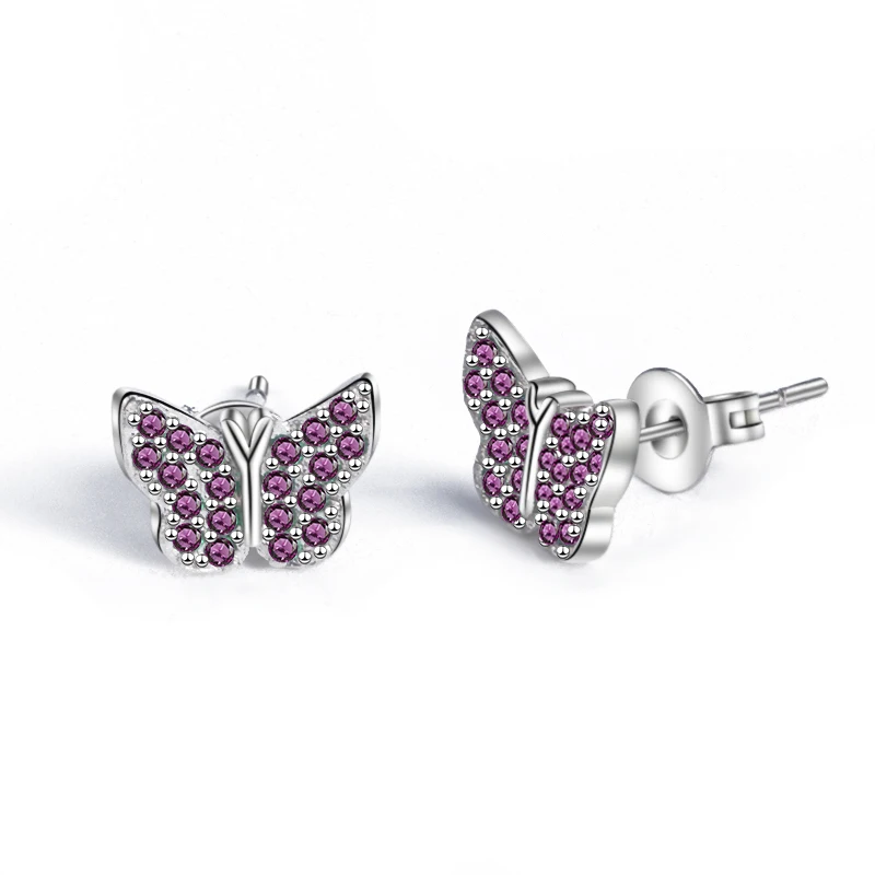 

Strollgirl 100%925 Sterling Silver Cute Animal Butterfly Earrings red Transparent Zircon Earring 2019 Women Fashion Jewelry gift