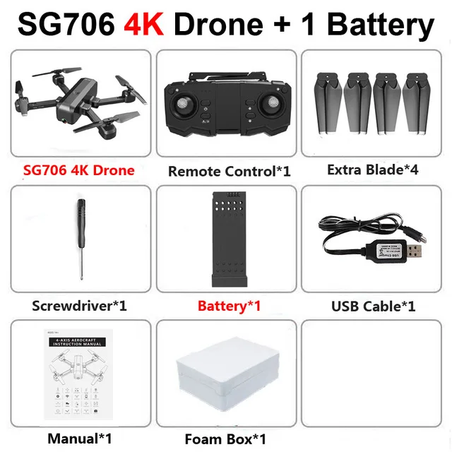 SG706 Радиоуправляемый Дрон 4k Профессиональный 50x зум Дроны с камерой HD wifi FPV Квадрокоптер оптический поток одна кнопка возврата селфи Дрон - Цвет: 4K 1B Foam