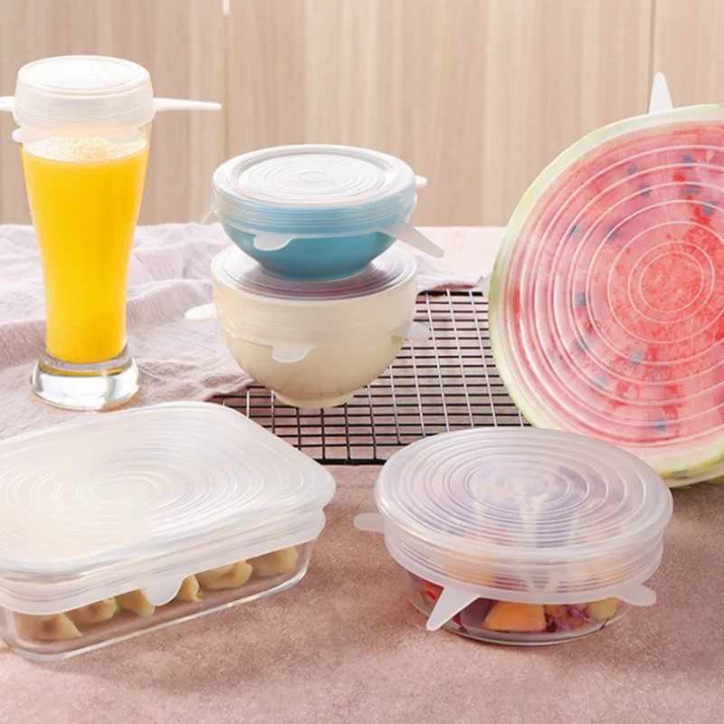 Кухонные аксессуары 6 шт./компл. многоразовые силиконовые эластичные крышки для