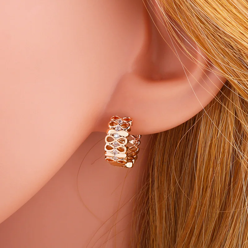 Женские серьги кольца OCESRIO золотистые сережки из розового золота 585 пробы с