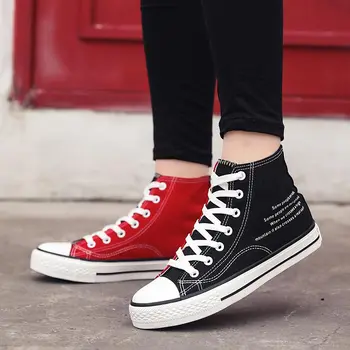 

High-top Canvas Sneakers Woman Sports Shoes Men Sport Shoes Woman Running Shoes Ladies Basket Black Red Tennis Feminino E-377