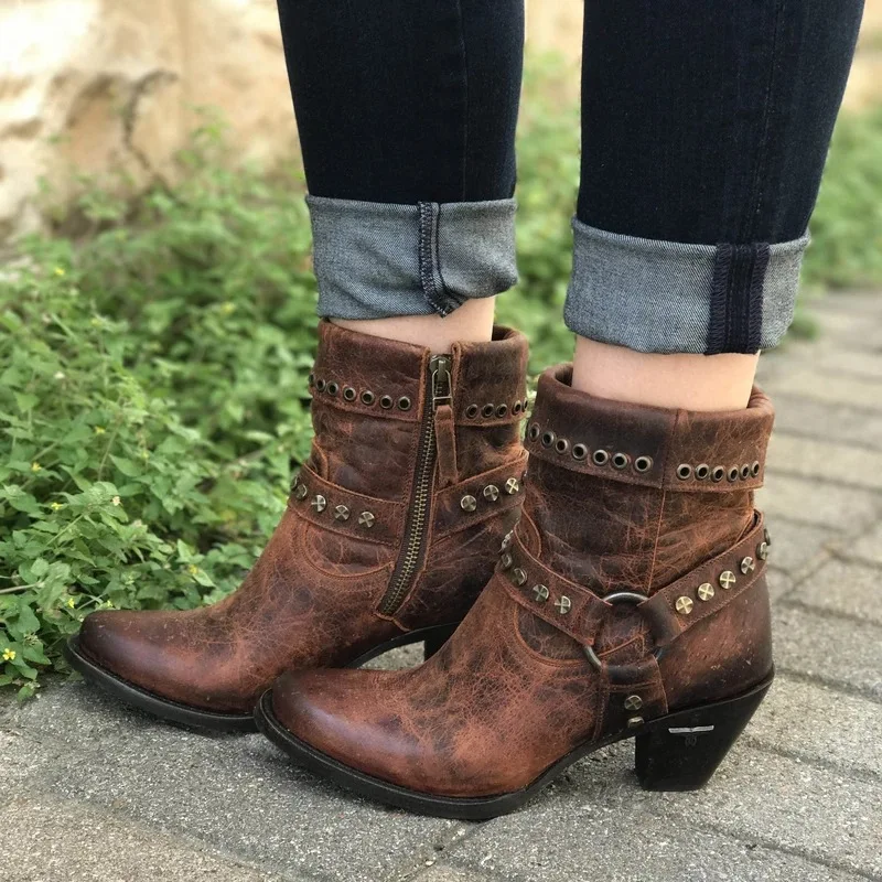 

Women Boots high heels pumps shoes plus size Round Toe ankle Boots vintage PU leather a103 zapatos de mujer