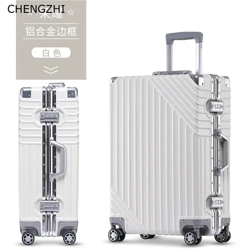 CHENGZHI2" 24" 2" 29 дюймов, роскошная алюминиевая рама, высокое качество, чемодан на колёсиках, Спиннер для мужчин, деловой чемодан, колеса, Женская дорожная сумка - Цвет: white