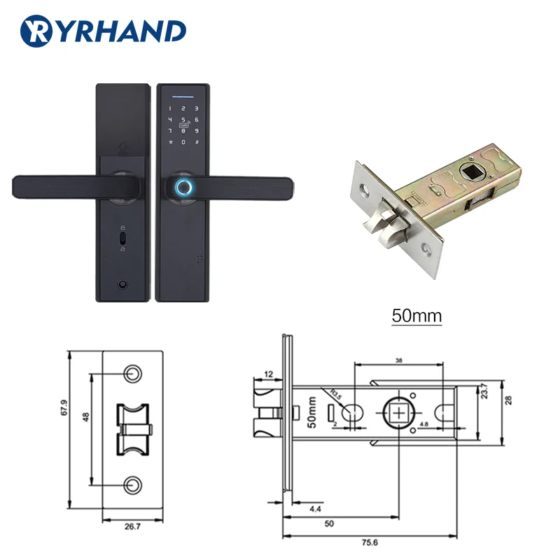 50mm latch Wifi приложение электронный дверной замок, интеллектуальный биометрический дверной замок s отпечаток пальца, умный wifi цифровой дверной замок без ключа с шлюзом - Цвет: 50mm latch