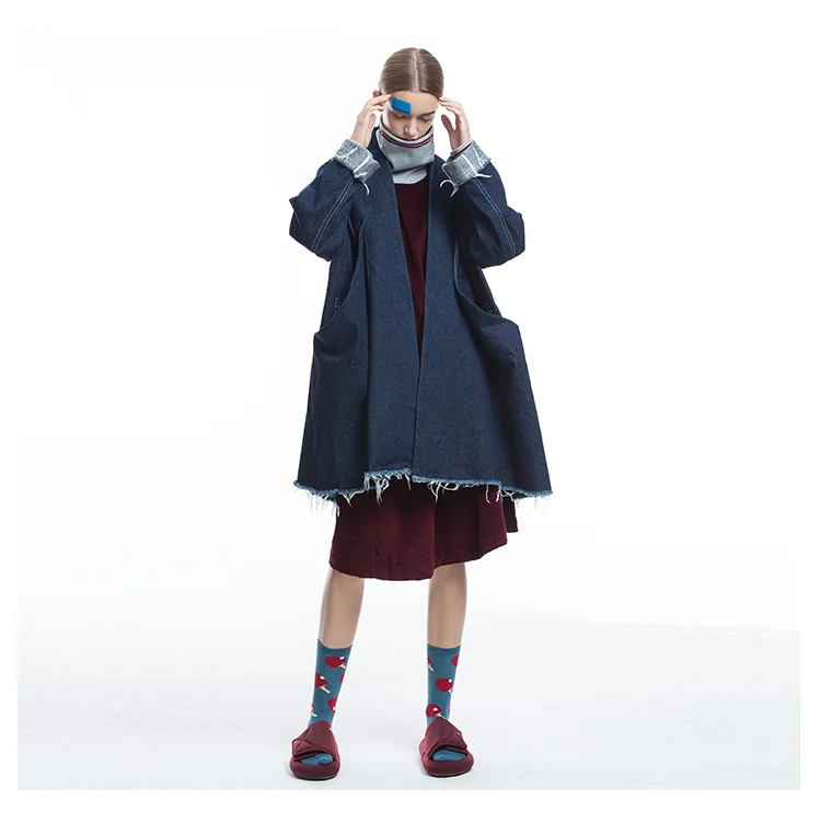 IRINAFC06 FW Коллекция Новое поступление негабаритных Длинные женские джинсовые куртки