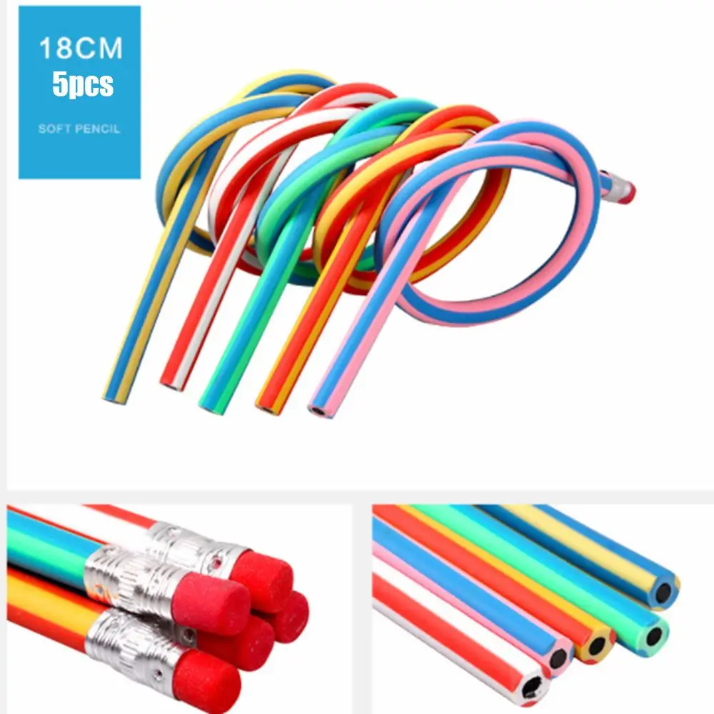 10Pcs Flexible Bendy Pencils - Colorful Stripe Pattern With Erasers For Kids Writing