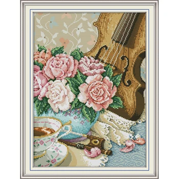 

Everlasting love Violin 3 Chinese cross stitch kits Ecological cotton clear stamped printed 11CT DIY Christmas decorations gift