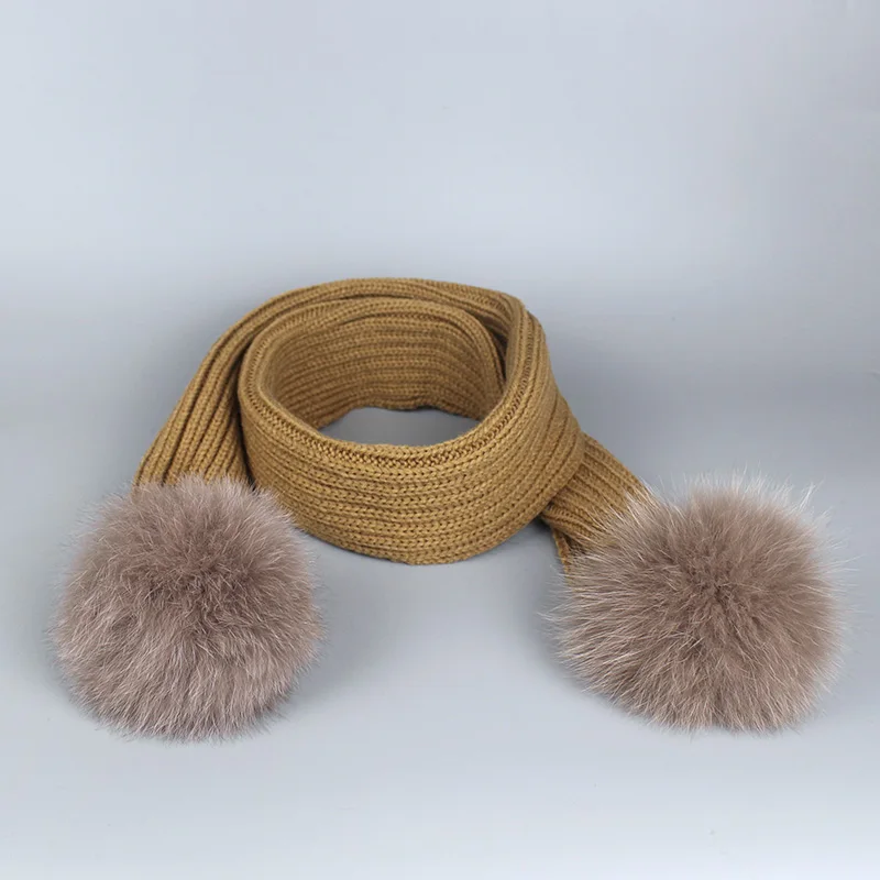 Настоящий помпон лисий мех Шапочка-шарф набор для детей женские зимние теплые шапочки шапки вязаные уличные шапки женский комплект высокого качества - Цвет: U