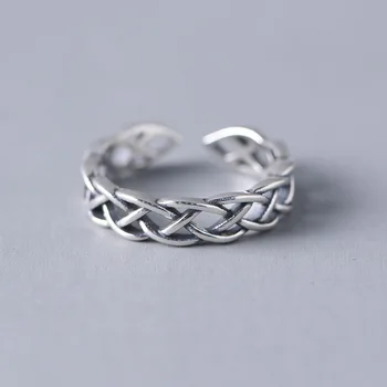 

FNJ Weave Pattern Rings 925 Silver Adjustable Size Open Popular S925 Solid Silver Ring for Women Jewelry Fine 5mm