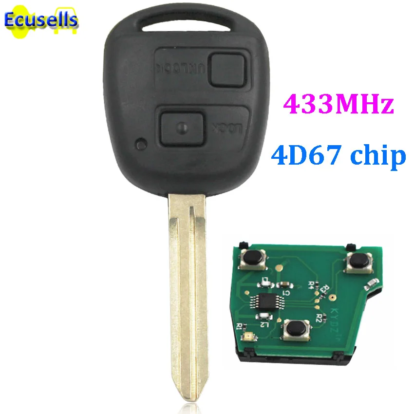 2 Buttons Complete Remote Key 433mhz With Chip 4d67 For Toyota