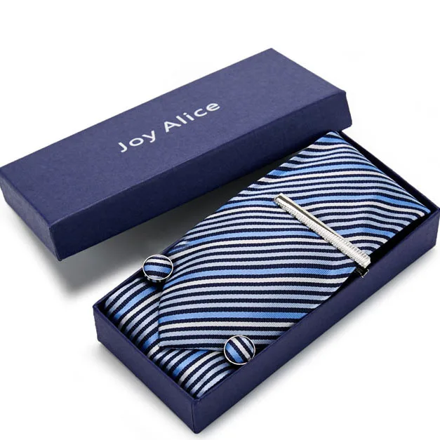 

3.14inch(8 Cm) Width Ensemble Blue striped Man Tie, Handkerchief &Cufflinks&Tie clips Gift Box Packing Many Color