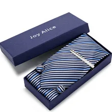 3.14inch(8 Cm) Width Ensemble Blue striped Man Tie, Handkerchief &Cufflinks&Tie clips Gift Box Packing Many Color
