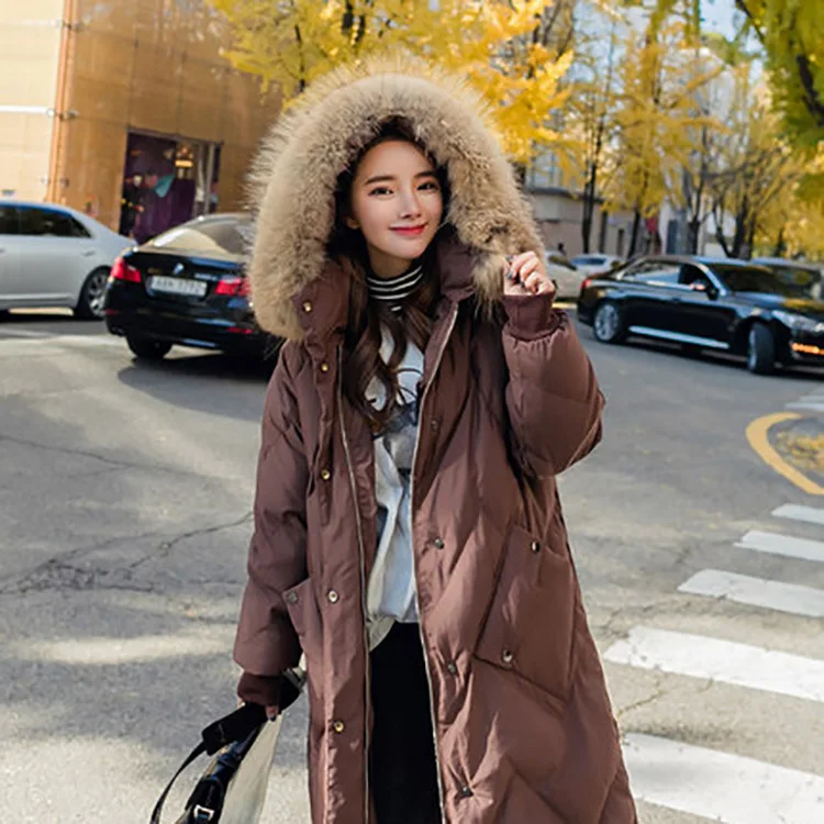 

2017 Winter New Style Korean-style Detachable Hat Large Fur Collar Cotton Coat Women's Mid-length down Coat Loose-Fit Versatile
