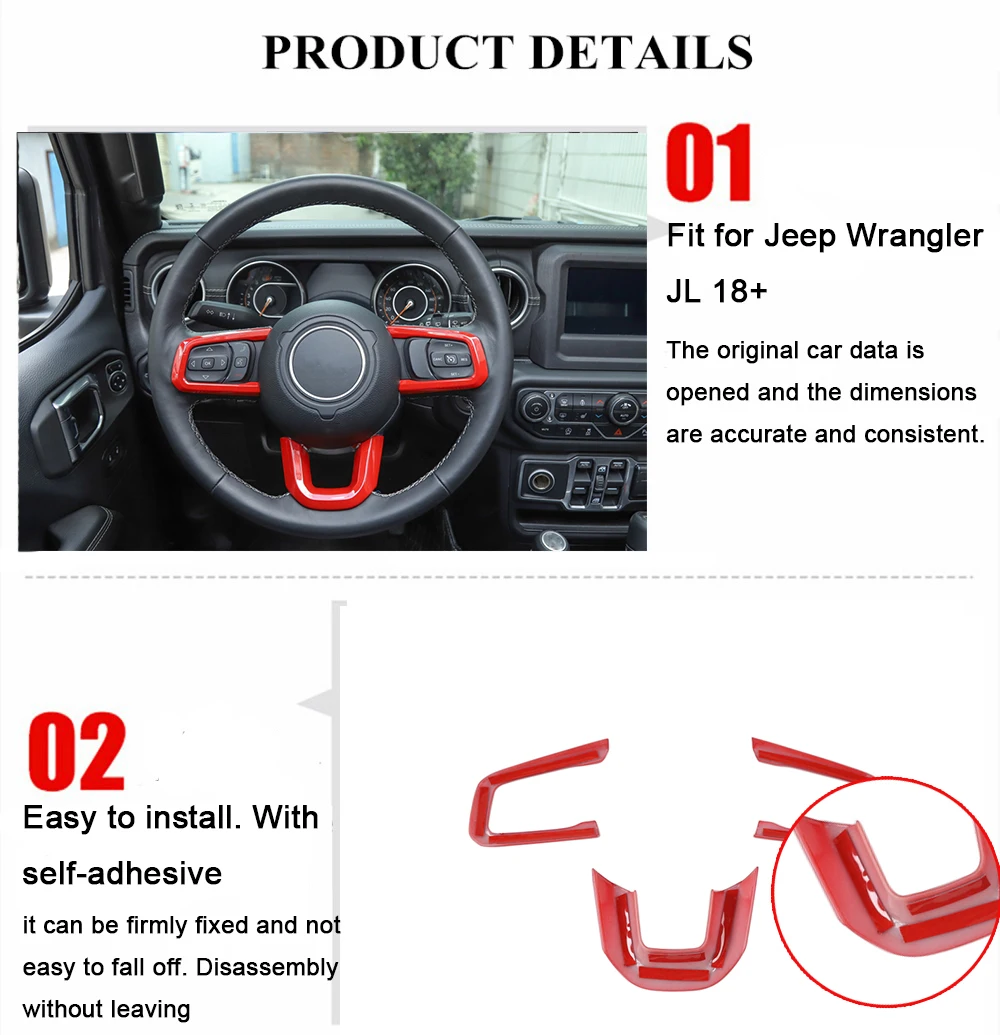 Комплект крышка рулевого колеса для Jeep Wrangler JL+ аксессуары для салона автомобиля ABS Красный/углеродное волокно вид защита/декорирование