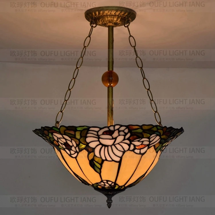 Diameter43CM Тиффани витражи art Лили Подвесной Светильник витражный светильник для Спальня E27 110-240 В