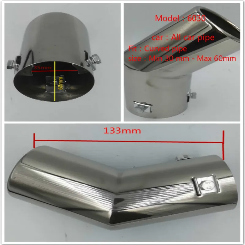 

WL New Car Pipe Stainless Steel Exhaust Tip/Muffler Universal Modified Change Straight To Bend Tail Inlet 35-60mm Protect Cover