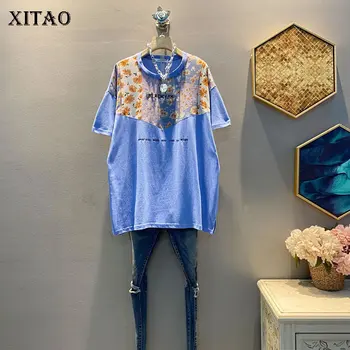 

XITAO Korean Plus Size Chiffon Patchwork Fashion Loose Print Casual Damp Short Sleeve T Shirt 2020 Summer New Women Top DMY4213