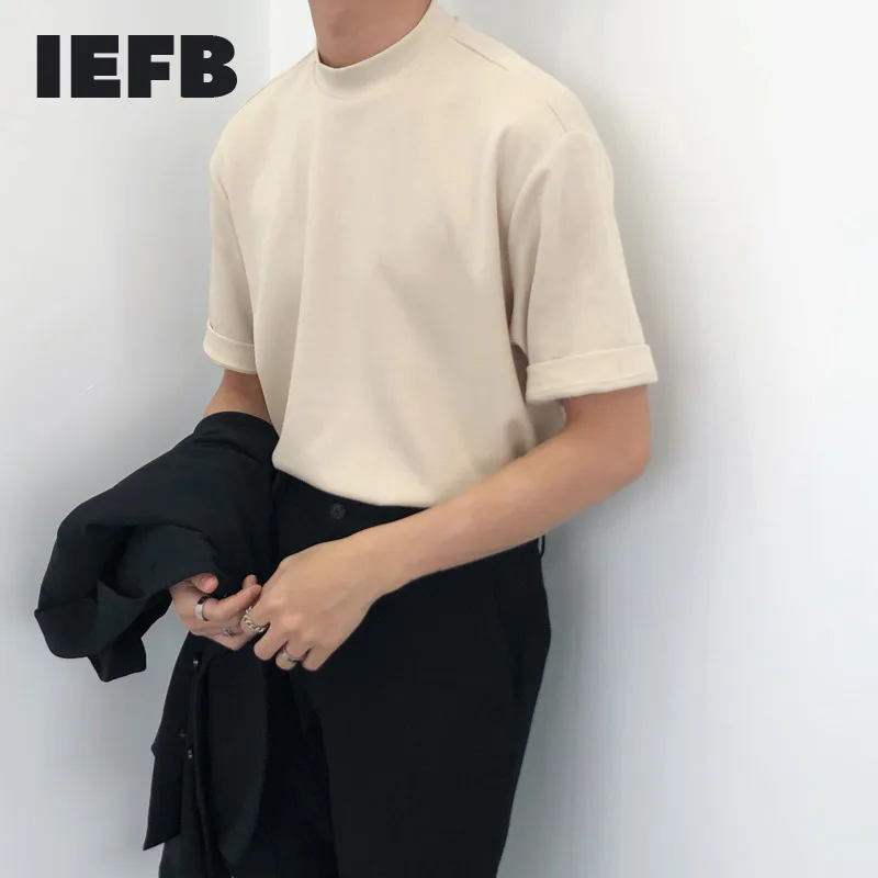 IEFB-Camiseta de manga corta con cuello alto para hombre y mujer, ropa de moda de Color sólido, informal, estilo coreano, 9Y969, verano 2021