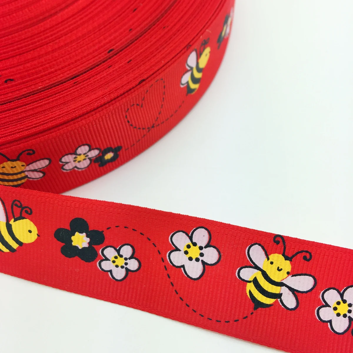 DIY 5 Yards 1'' 25mm Little Bee Printed Grosgrain Ribbon Hair Bow Party Craft grosgrain ribbon ribbon supplies ribbon decoration sewing ribbon