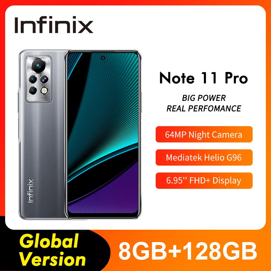 Смартфон Infinix Note 11 Pro 8 + 128 ГБ Helio G96 64 мп 5000 дюйма 33 Вт быстрая зарядка 120 Гц |