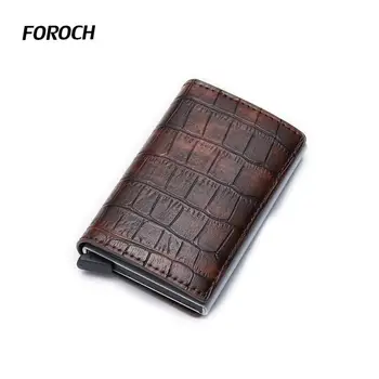 

Credit Card Holder Men Women Blocking Antitheft Rfid Wallet Vintage Crocodile PU Leather Security Information Aluminum Purse