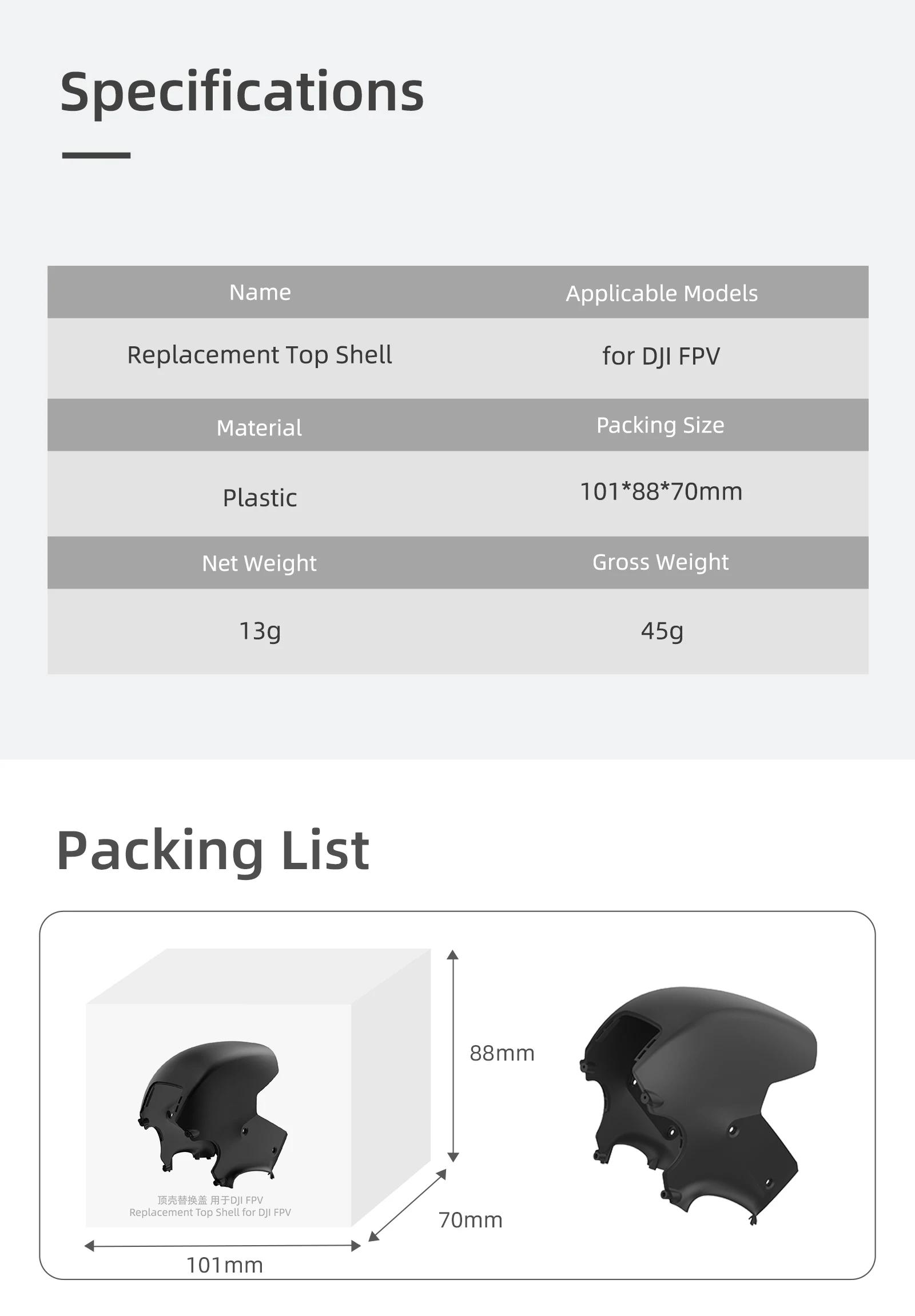 Replacement Backup Top Shell Case Enclosure For DJI FPV COMBO / Fly More Kit Drone Accessories