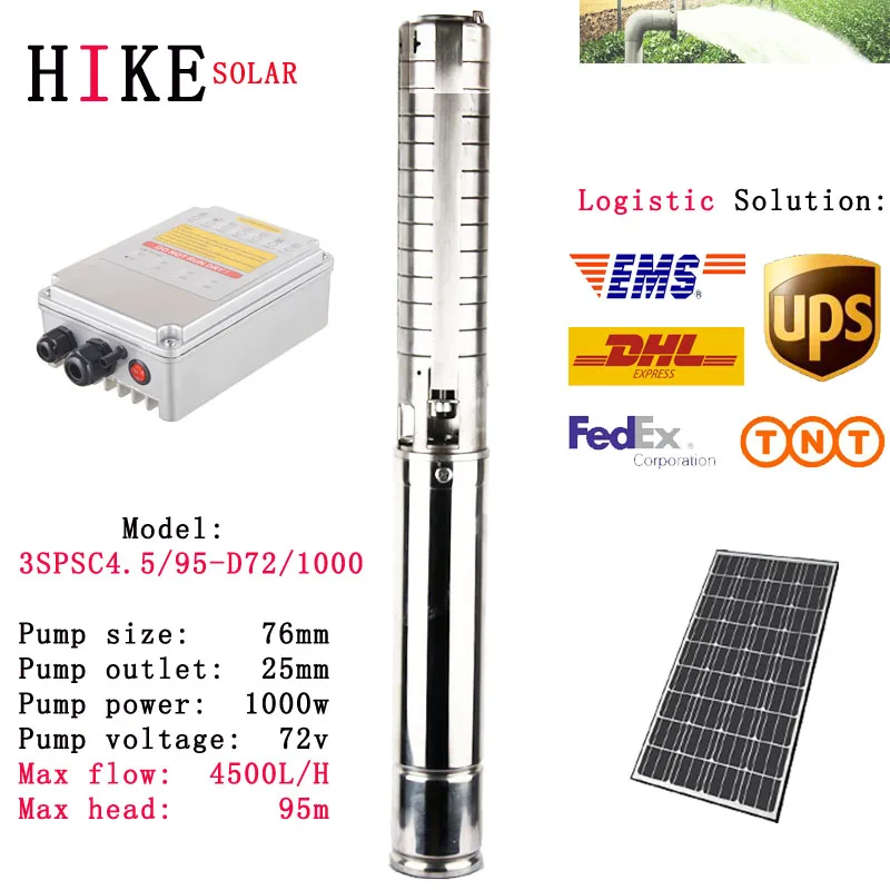 

Hike solar equipment 48V DC 3" 1.3hp dc solar bore pump for underground water Solar pump system 3SPSC4.5/95-D72/1000