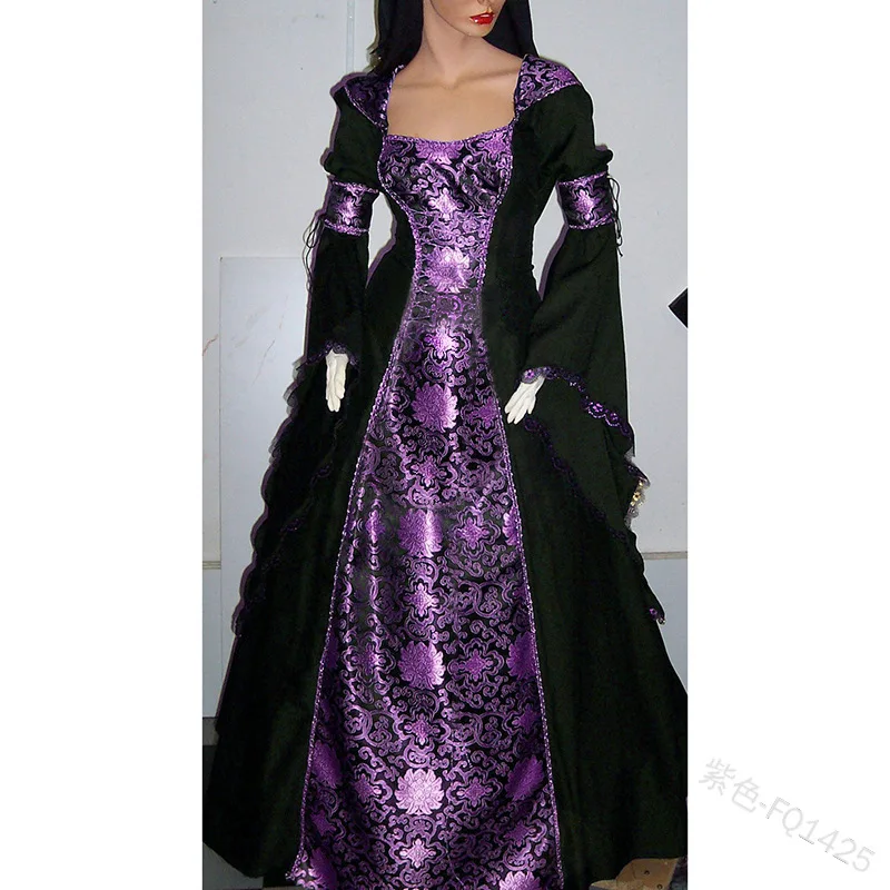 Женское длинное платье с рукавом колокольчиком в средневековом стиле| |