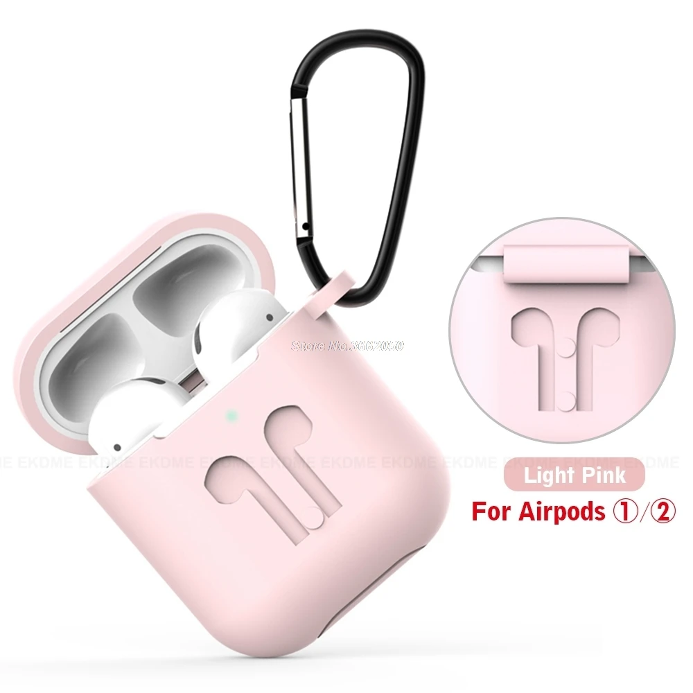 Роскошный защитный чехол для наушников Airpods 2 1 мягкие силиконовые чехлы для Apple Air Pods 2 1 противоударный бампер с крюком - Цвет: Pink