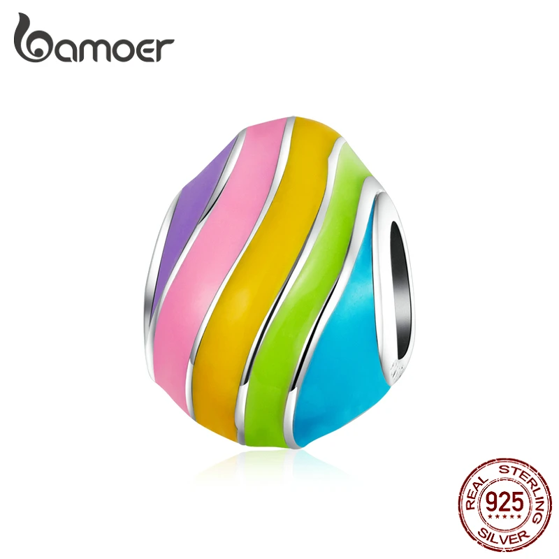 

bamoer Easter Series Genuine 925 Sterling Silver Rainbow Color Enamel Egg Charm fot Original Bracelet Girl Festival Gifts BSC223