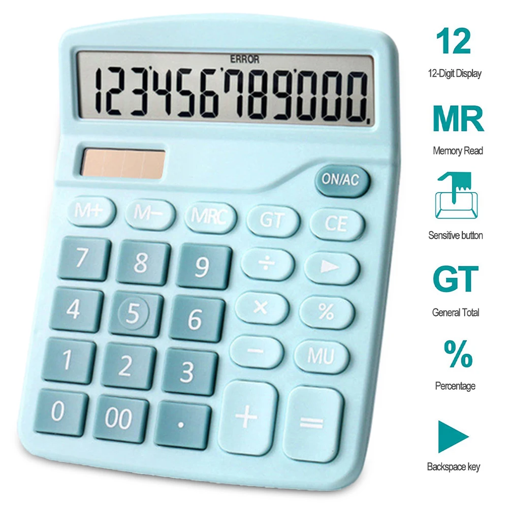 12 Digits Electronic Calculator Large LCD Display Screen Desktop Solar Battery Dual Power Supply For Home O |