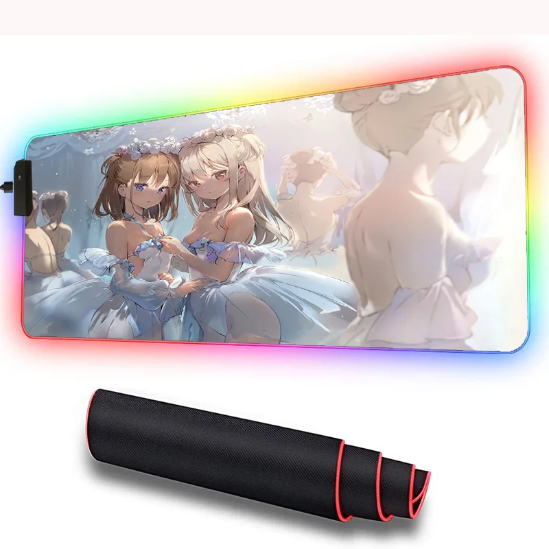 

Girl Ballet Anime RGB Gaming Mouse Pad Gamer Large Illumination Mouse Mat Big Computer Mousepad Led Backlight Keyboard Desk Mat
