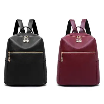 

Fashion Women Soft PU Leather Grain Backpack Lady Girls Casual Simple Shoulder School Bag Female Large Capacity Travel Rucksack