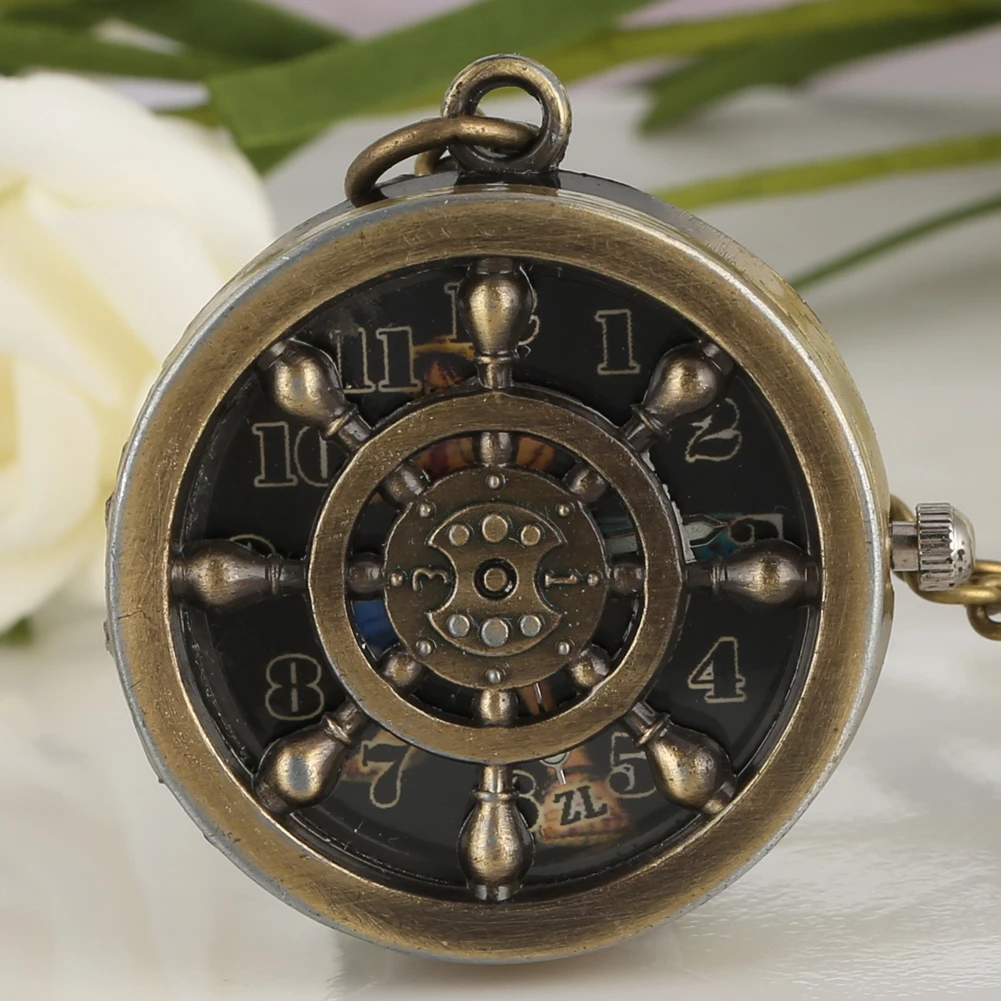 Уникальный дизайн руля, застежка, кварцевые карманные часы, цельный узор, карманные часы, маленький циферблат, ожерелье, Подвесные часы