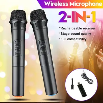 

Professional UHF Wireless Microphone System Dual Channel Cordless Handheld Microphone Frequency Adjustable 100M Receive Karaoke