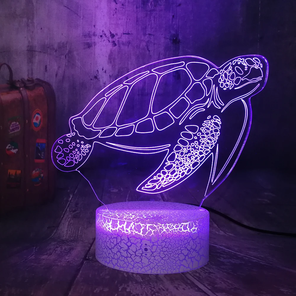 TURTLE OCEAN 3D Acrylic Night Light LED 7 Colour Touch Table Desk Lamp KIDS Gift 