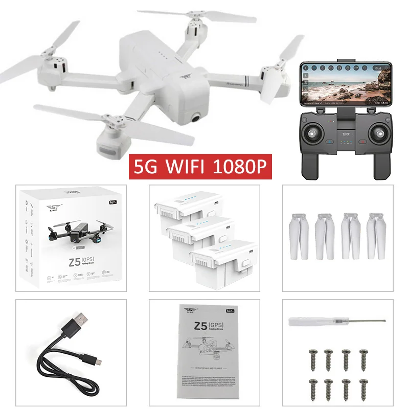 SJRC Z5 5G Wifi FPV с 1080P камерой двойной gps динамическое следование RC Дрон Квадрокоптер - Цвет: White 1080p 5G 3B