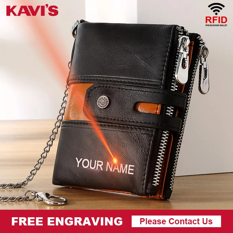 

KAVIS Name Engraving Rfid Men's Wallet Genuine Leather Male Coin Purse Fashion Short Money Bag High Quality Walet Pocket Named