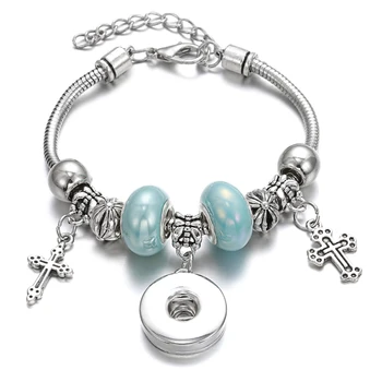 

New Cross Beaded Snap Bracelet Fit 18MM Snap Jewelry Flower Beads Making Jewelry Snap Button Bracelet Bangles Charm Bracelets