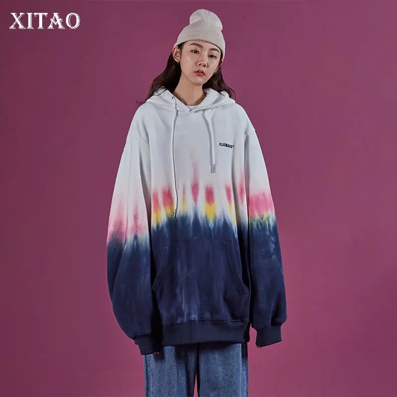 XITAO плиссированные толстовки размера плюс модные новые зимние с длинным рукавом и карманом маленькие свежие повседневные свободные толстовки ZLL4588