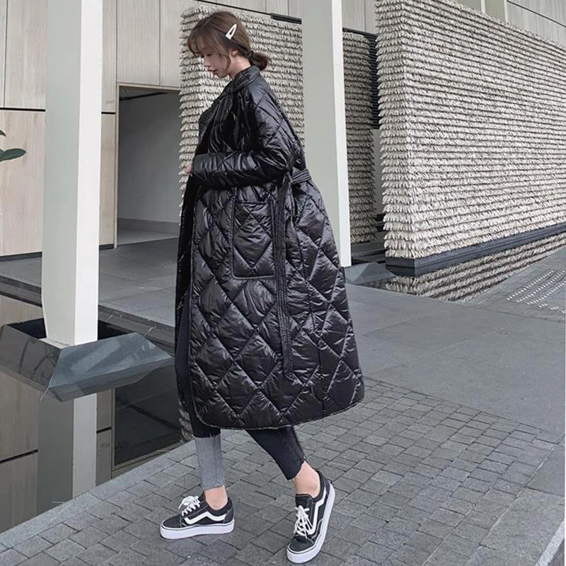 

Autumn Parka Coat Long Winter Jacket Women Down Oversized Plus Size Female 2019 Lady Outwear Korean Puffer Quilted Plaid Fashion