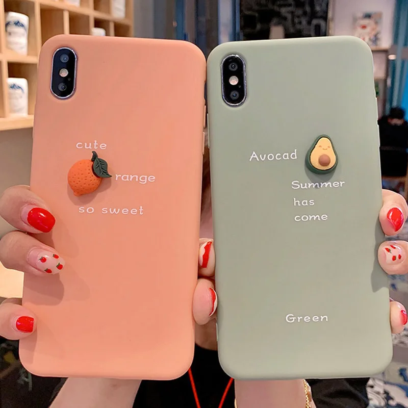 iPWSOO 3D Avocado Fruits Silicone Case For iPhone 11 Pro XS Max XR Soft TPU Letter Phone Cases For iPhone X 6 6s 7 8 Plus Cover