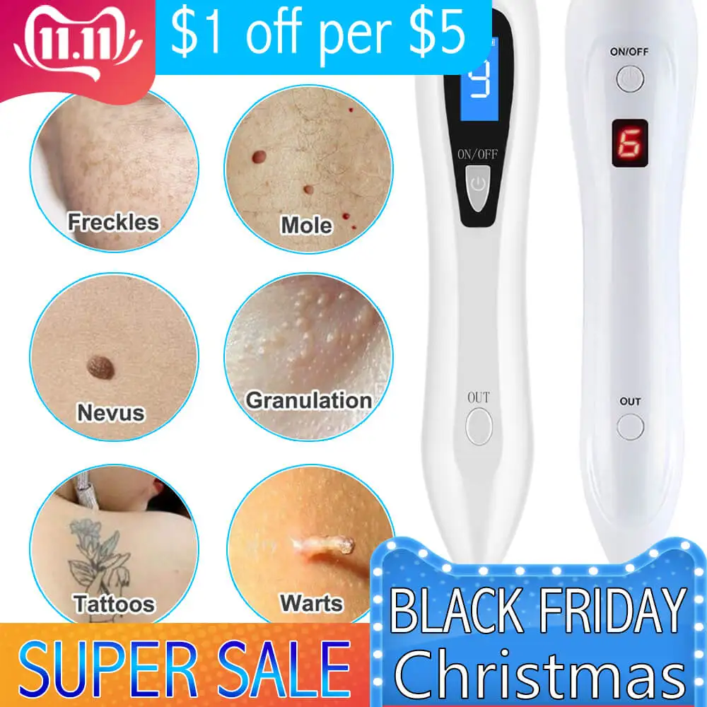 Mole Removal Pen Wart Remover 9 Electric Laser Machine Skin Freckle Tag Nevus (Age Dark Water Black