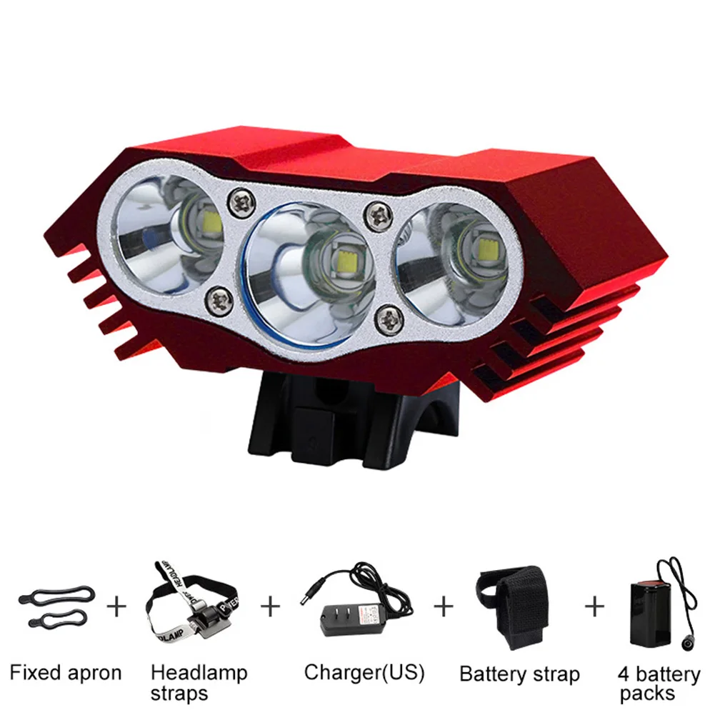 US red 3 lamp Велосипедный Водонепроницаемый светодиодный фонарь Аксессуары для велосипеда головной светильник лампы сильный светильник перезаряжаемый BFE88 - Цвет: US red 3 lamp