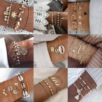 

GTQ Boho Multilayer Adjustable Open Gold Bracelets for Woman Retro Shell Beads Geometric Bracelet femme Indian Jewellery
